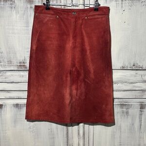 Gap Genuine Suede Red Leather Red Pencil Skirt With Front Slit